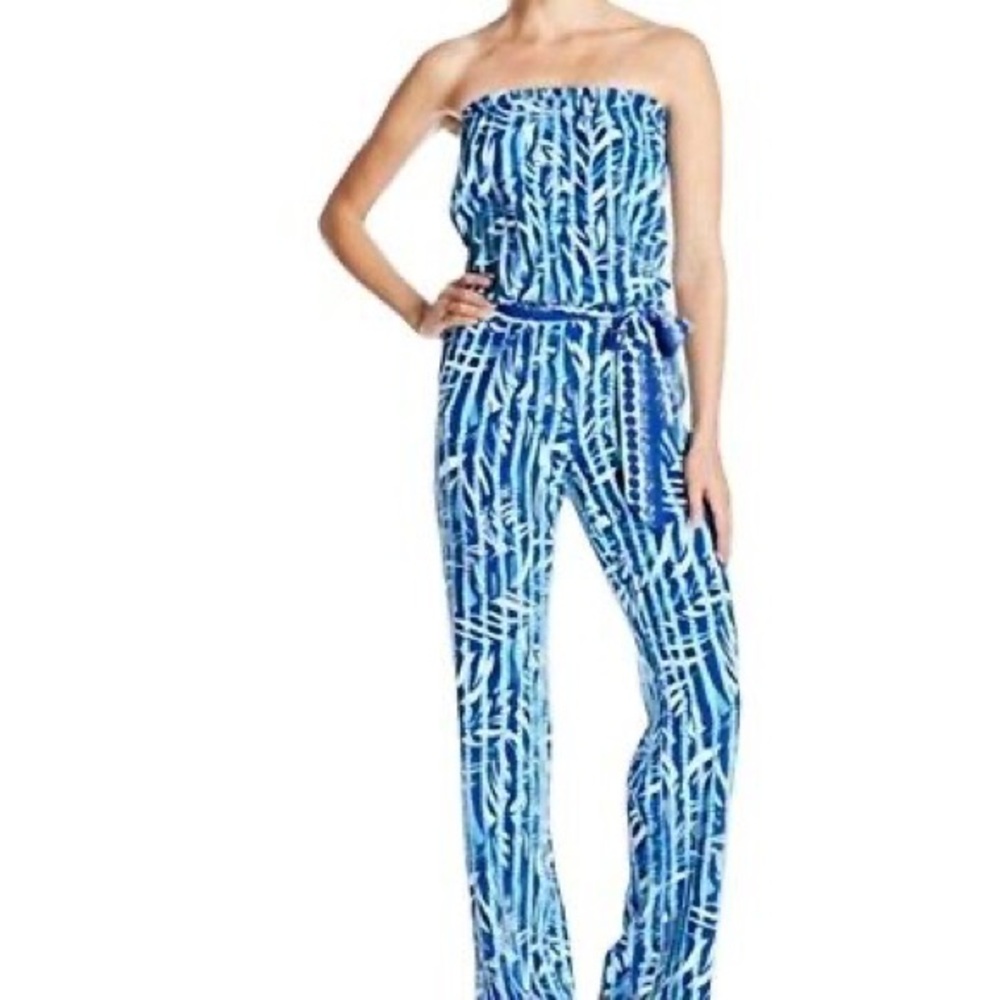 Blue Strapless Jumpsuit